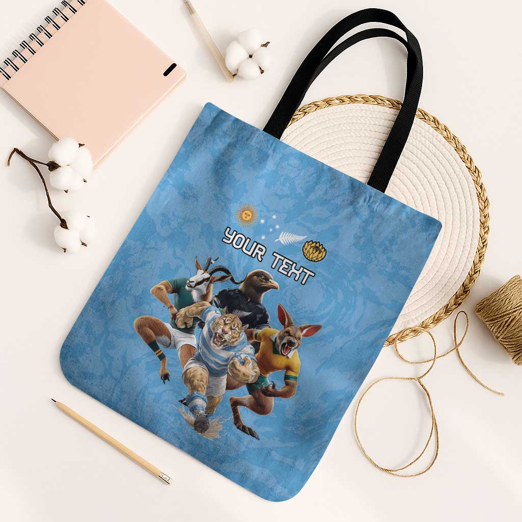 Custom Rugby Southern Hemisphere Tote Bag Argentina AUNZ South Africa Mascot Blue - Polynesian Pride
