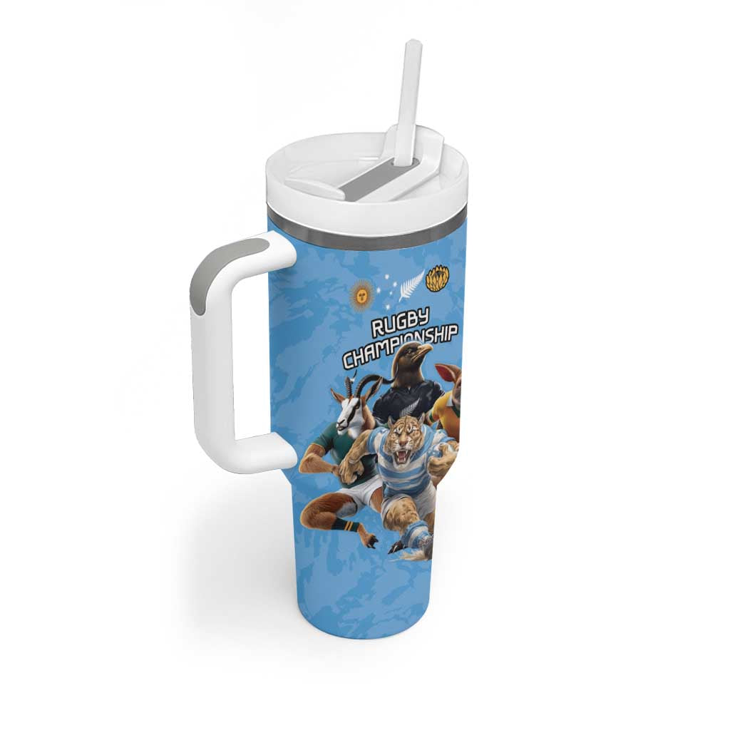 Custom Rugby Southern Hemisphere Tumbler With Handle Argentina AUNZ South Africa Mascot Blue - Polynesian Pride