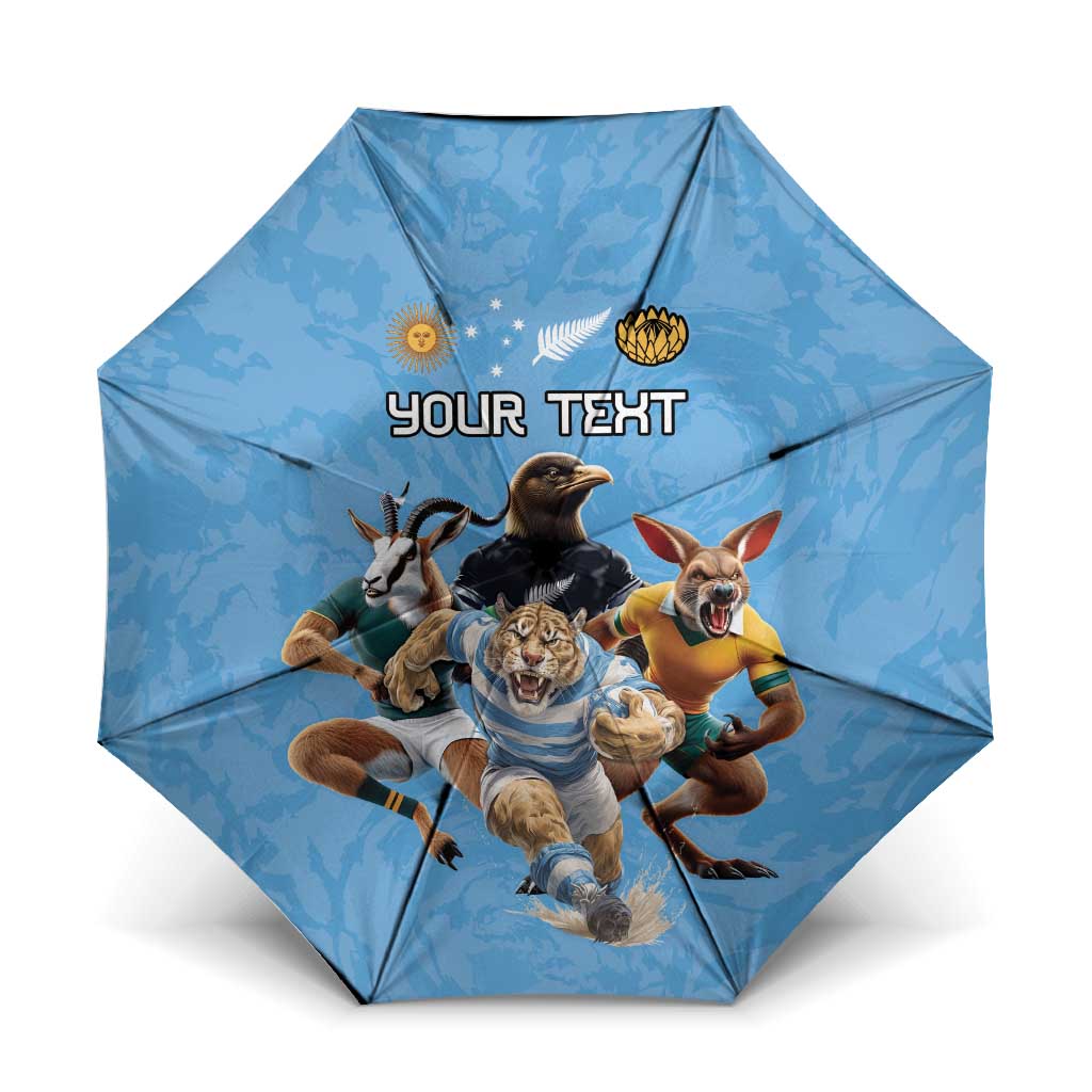 Custom Rugby Southern Hemisphere Umbrella Argentina AUNZ South Africa Mascot Blue - Polynesian Pride