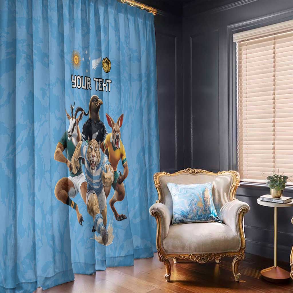Custom Rugby Southern Hemisphere Window Curtain Argentina AUNZ South Africa Mascot Blue - Polynesian Pride