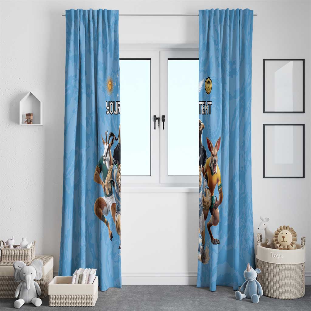 Custom Rugby Southern Hemisphere Window Curtain Argentina AUNZ South Africa Mascot Blue - Polynesian Pride