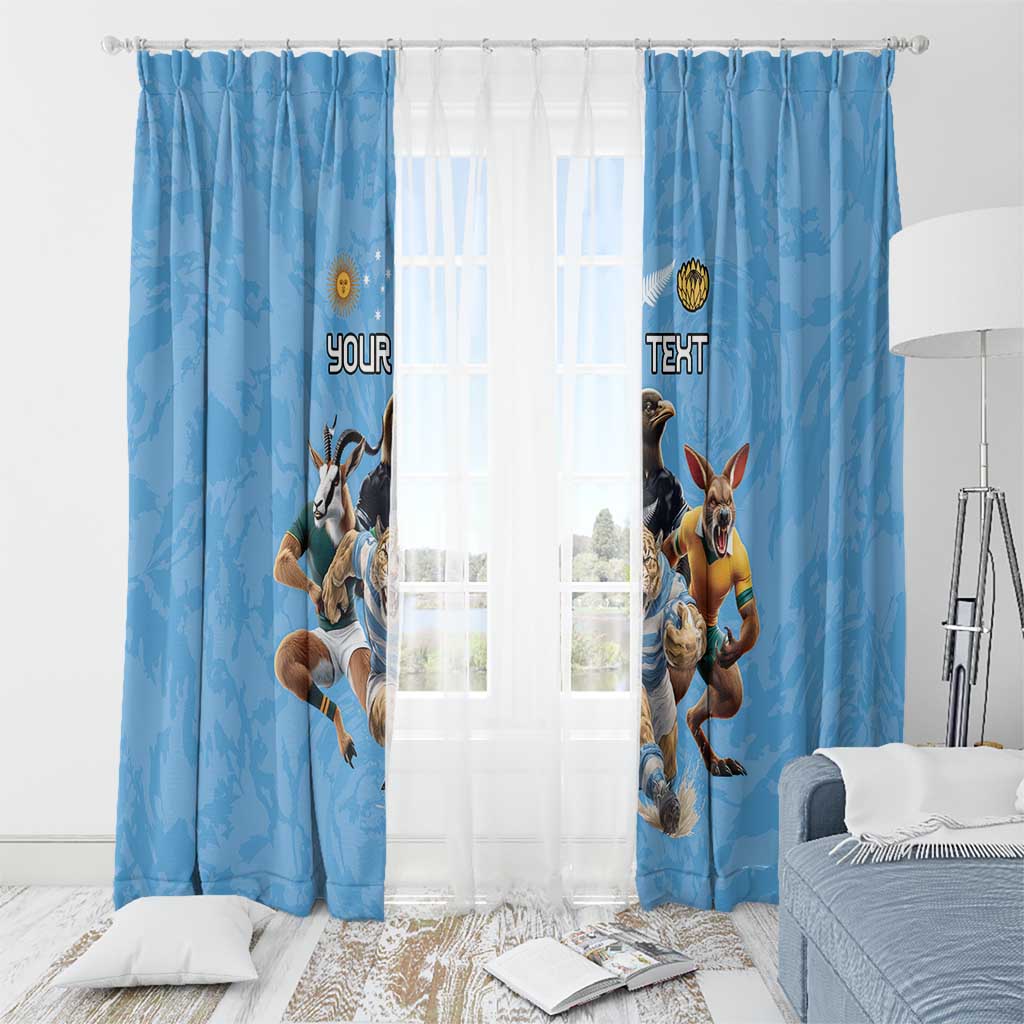 Custom Rugby Southern Hemisphere Window Curtain Argentina AUNZ South Africa Mascot Blue - Polynesian Pride