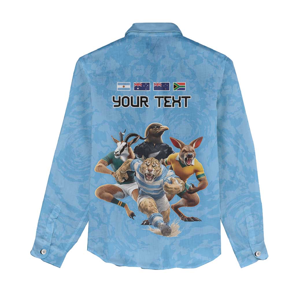 Custom Rugby Southern Hemisphere Women Casual Shirt Argentina AUNZ South Africa Mascot Blue LT9 - Polynesian Pride