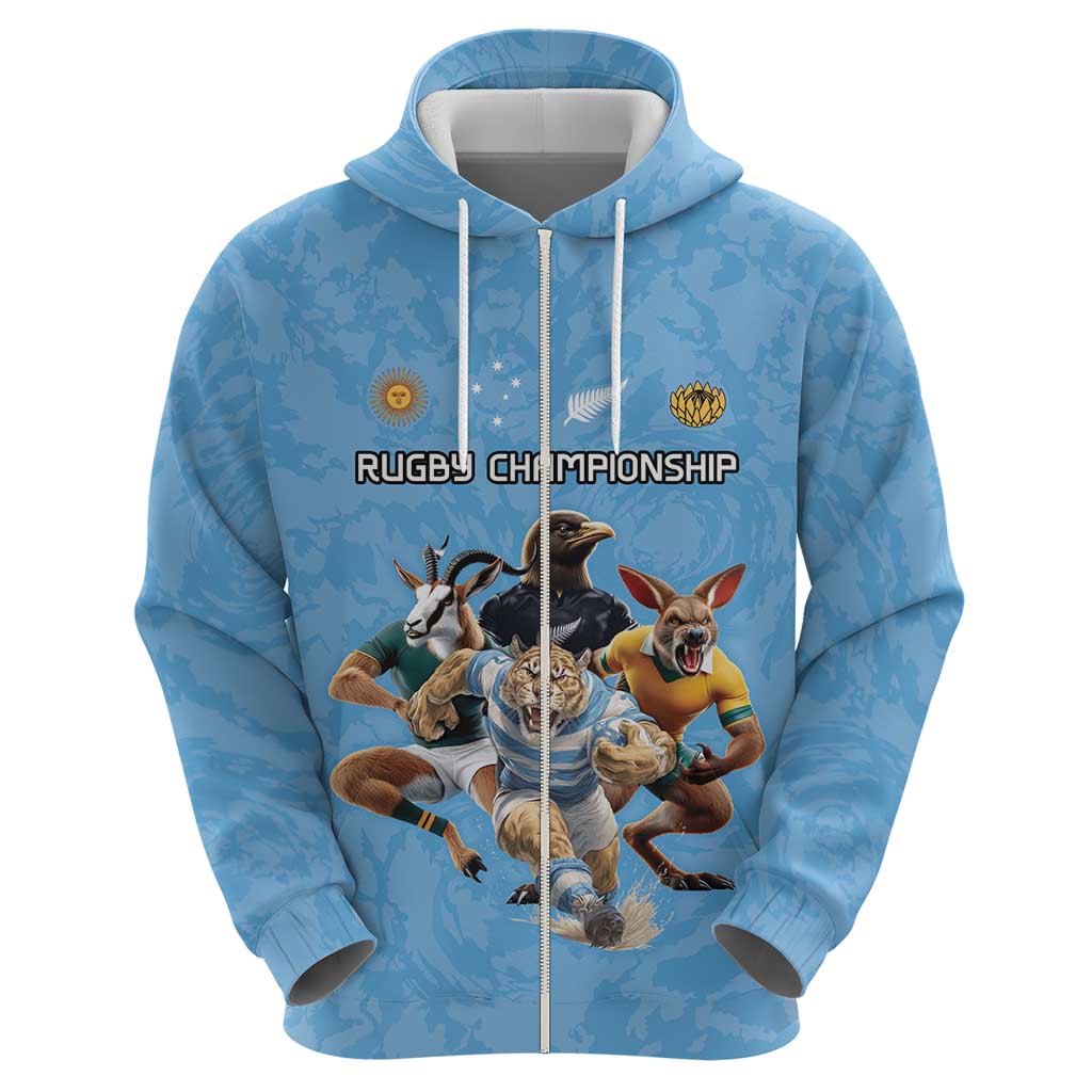 Custom Rugby Southern Hemisphere Zip Hoodie Argentina AUNZ South Africa Mascot Blue - Polynesian Pride