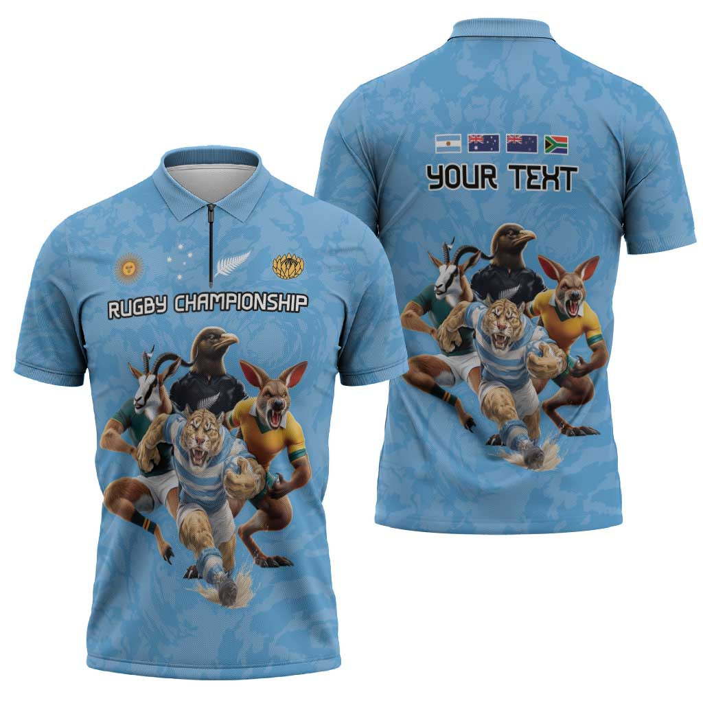 Custom Rugby Southern Hemisphere Zipper Polo Shirt Argentina AUNZ South Africa Mascot Blue - Polynesian Pride
