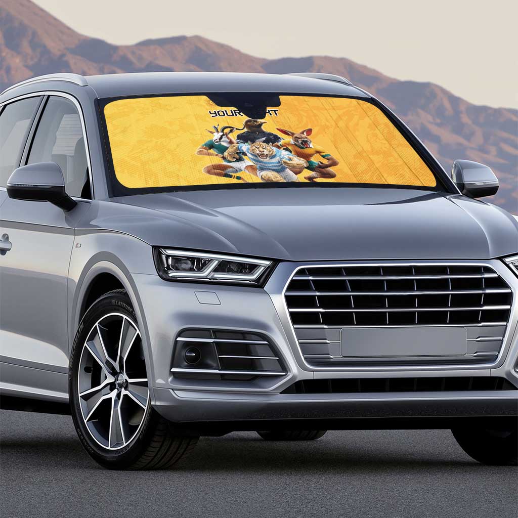 Custom Rugby Southern Hemisphere Auto Sun Shade Argentina AUNZ South Africa Mascot Gold - Polynesian Pride