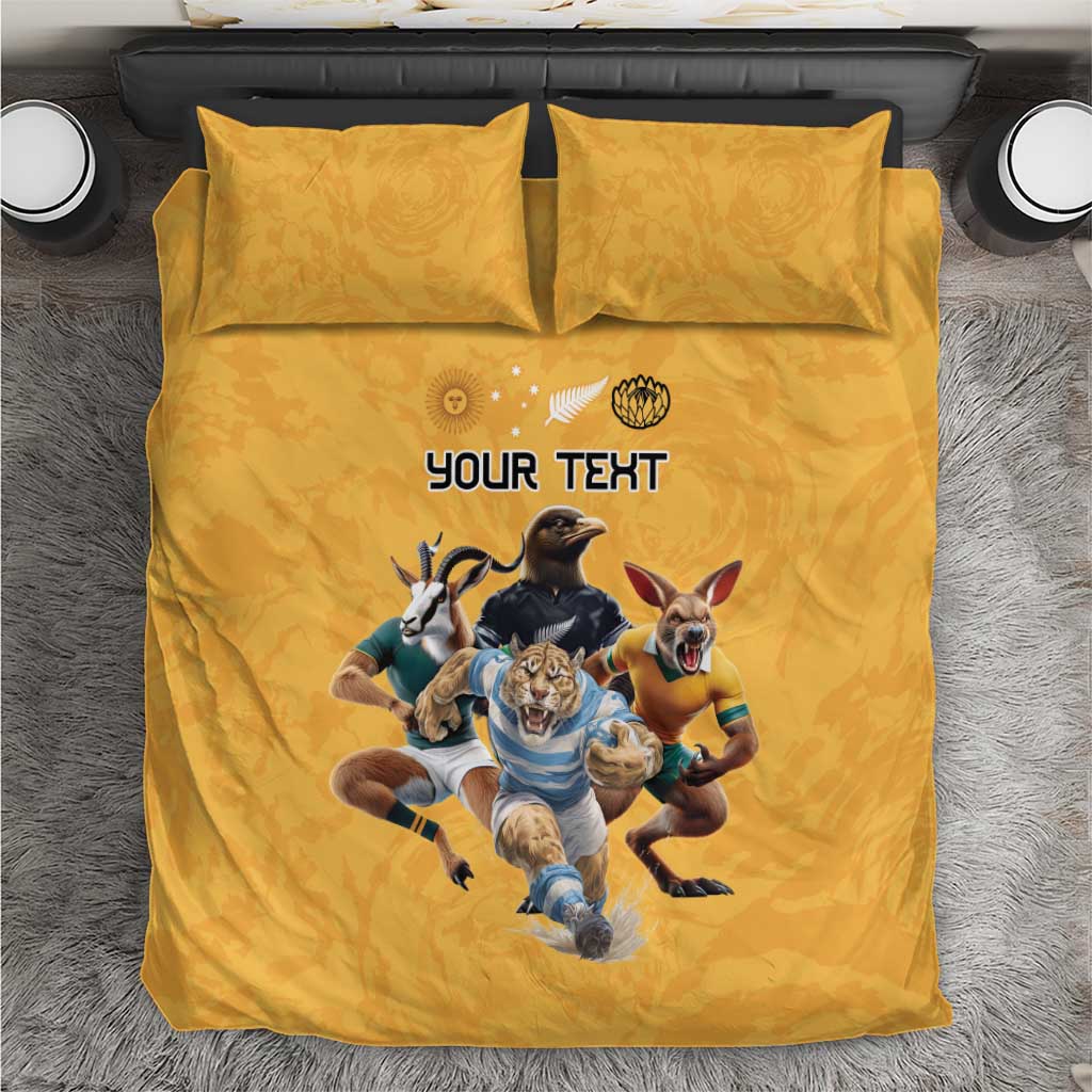 Custom Rugby Southern Hemisphere Bedding Set Argentina AUNZ South Africa Mascot Gold - Polynesian Pride