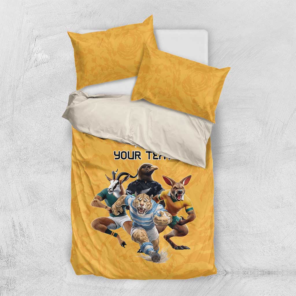 Custom Rugby Southern Hemisphere Bedding Set Argentina AUNZ South Africa Mascot Gold - Polynesian Pride
