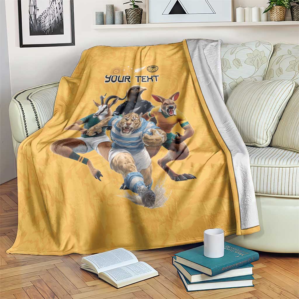 Custom Rugby Southern Hemisphere Blanket Argentina AUNZ South Africa Mascot Gold - Polynesian Pride
