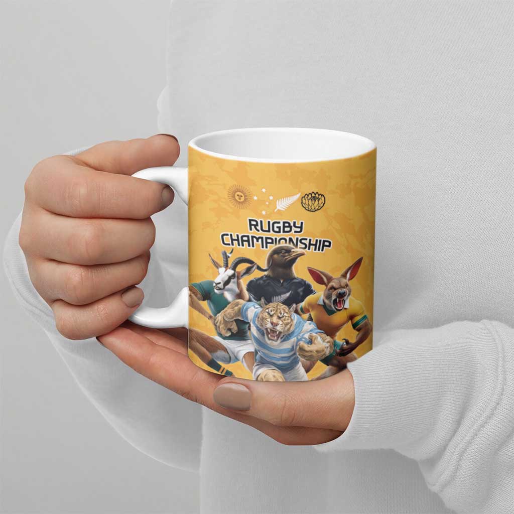 Custom Rugby Southern Hemisphere Ceramic Mug Argentina AUNZ South Africa Mascot Gold - Polynesian Pride