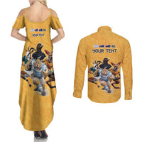 Custom Rugby Southern Hemisphere Couples Matching Summer Maxi Dress and Long Sleeve Button Shirt Argentina AUNZ South Africa Mascot Gold LT9 - Polynesian Pride
