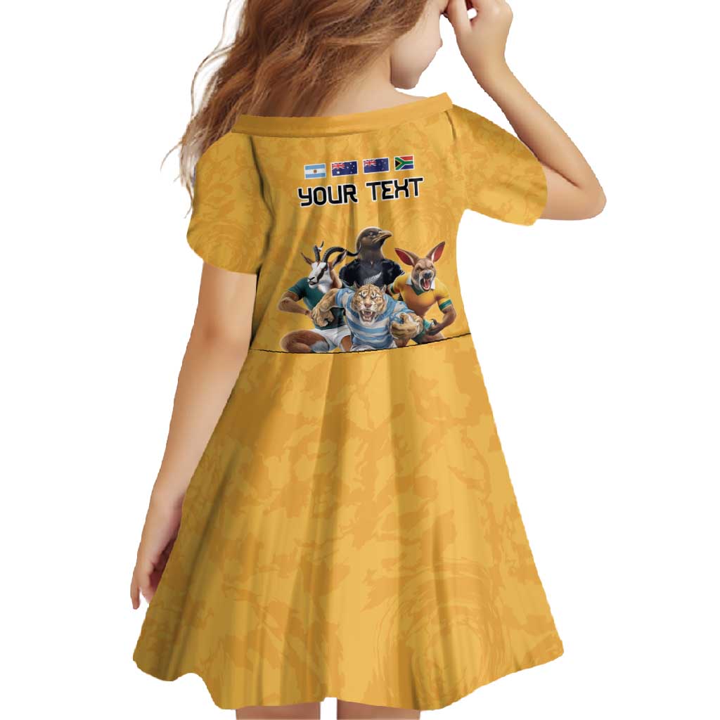 Custom Rugby Southern Hemisphere Family Matching Long Sleeve Bodycon Dress and Hawaiian Shirt Argentina AUNZ South Africa Mascot Gold - Polynesian Pride