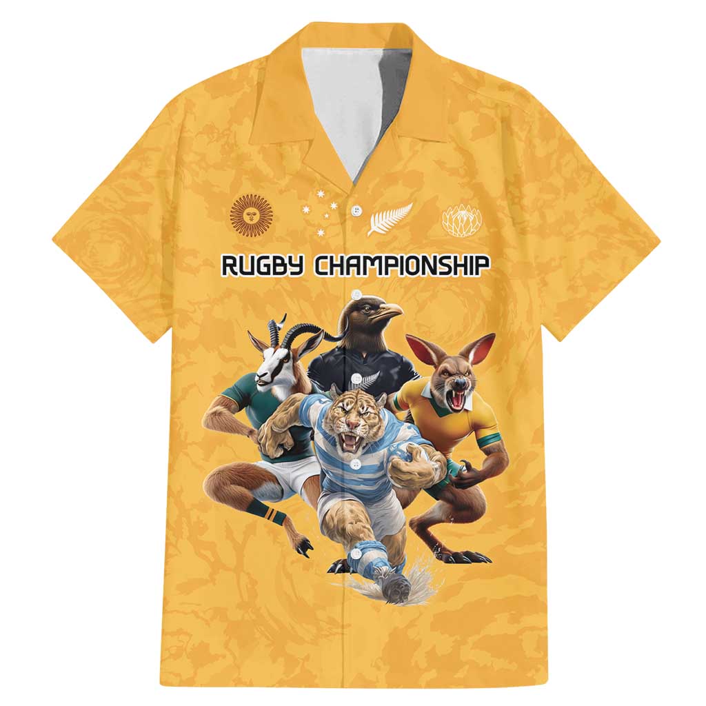 Custom Rugby Southern Hemisphere Family Matching Mermaid Dress and Hawaiian Shirt Argentina AUNZ South Africa Mascot Gold - Polynesian Pride
