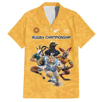 Custom Rugby Southern Hemisphere Family Matching Off The Shoulder Long Sleeve Dress and Hawaiian Shirt Argentina AUNZ South Africa Mascot Gold - Polynesian Pride