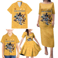 Custom Rugby Southern Hemisphere Family Matching Puletasi and Hawaiian Shirt Argentina AUNZ South Africa Mascot Gold LT9 - Polynesian Pride