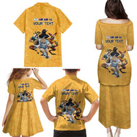 Custom Rugby Southern Hemisphere Family Matching Puletasi and Hawaiian Shirt Argentina AUNZ South Africa Mascot Gold LT9 - Polynesian Pride