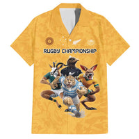 Custom Rugby Southern Hemisphere Family Matching Puletasi and Hawaiian Shirt Argentina AUNZ South Africa Mascot Gold LT9 Dad's Shirt - Short Sleeve Gold - Polynesian Pride