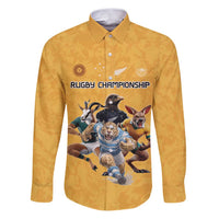 Custom Rugby Southern Hemisphere Family Matching Puletasi and Hawaiian Shirt Argentina AUNZ South Africa Mascot Gold LT9 Dad's Shirt - Long Sleeve Gold - Polynesian Pride
