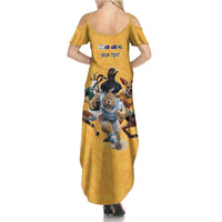 Custom Rugby Southern Hemisphere Family Matching Summer Maxi Dress and Hawaiian Shirt Argentina AUNZ South Africa Mascot Gold - Polynesian Pride