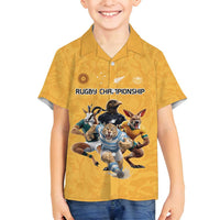 Custom Rugby Southern Hemisphere Family Matching Tank Maxi Dress and Hawaiian Shirt Argentina AUNZ South Africa Mascot Gold - Polynesian Pride