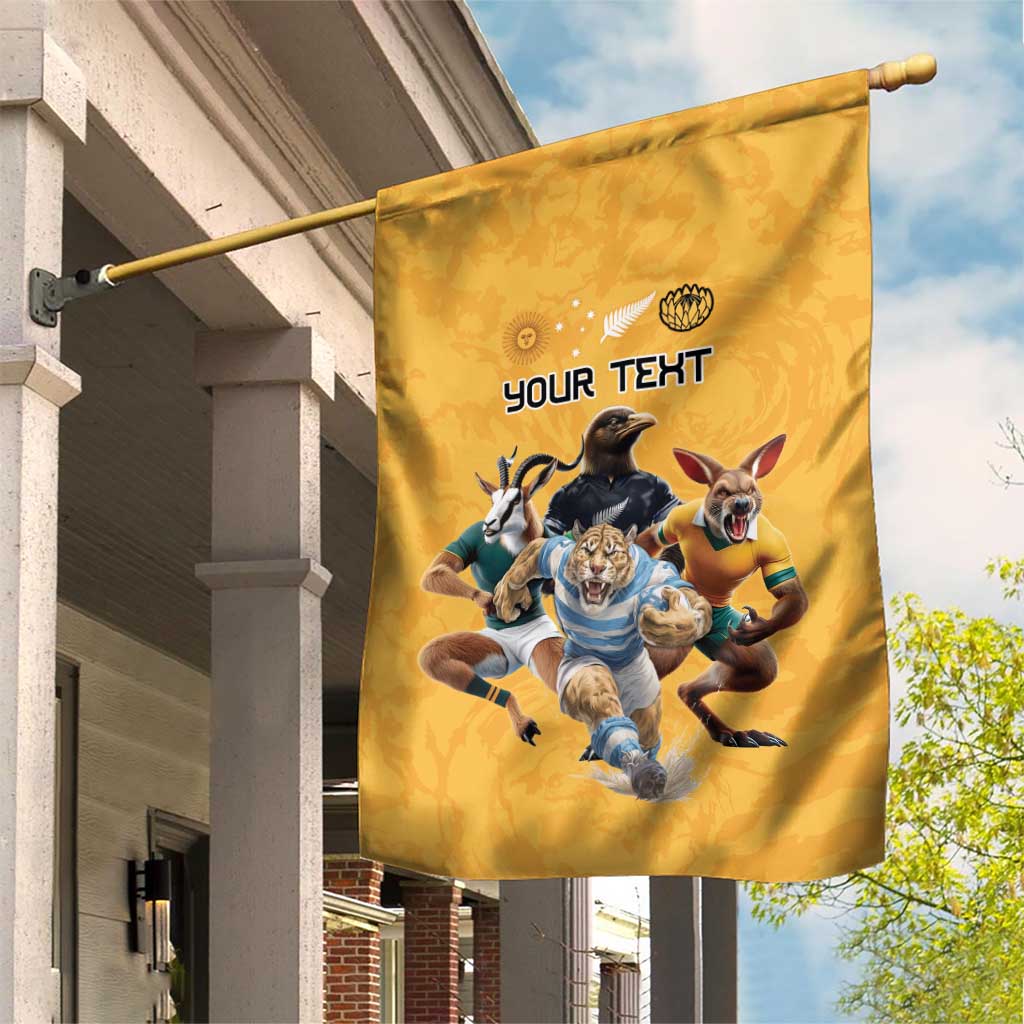 Custom Rugby Southern Hemisphere Garden Flag Argentina AUNZ South Africa Mascot Gold - Polynesian Pride