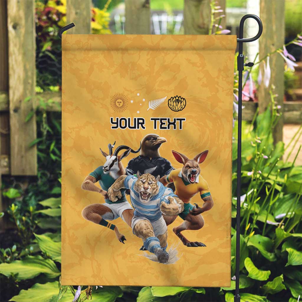 Custom Rugby Southern Hemisphere Garden Flag Argentina AUNZ South Africa Mascot Gold - Polynesian Pride