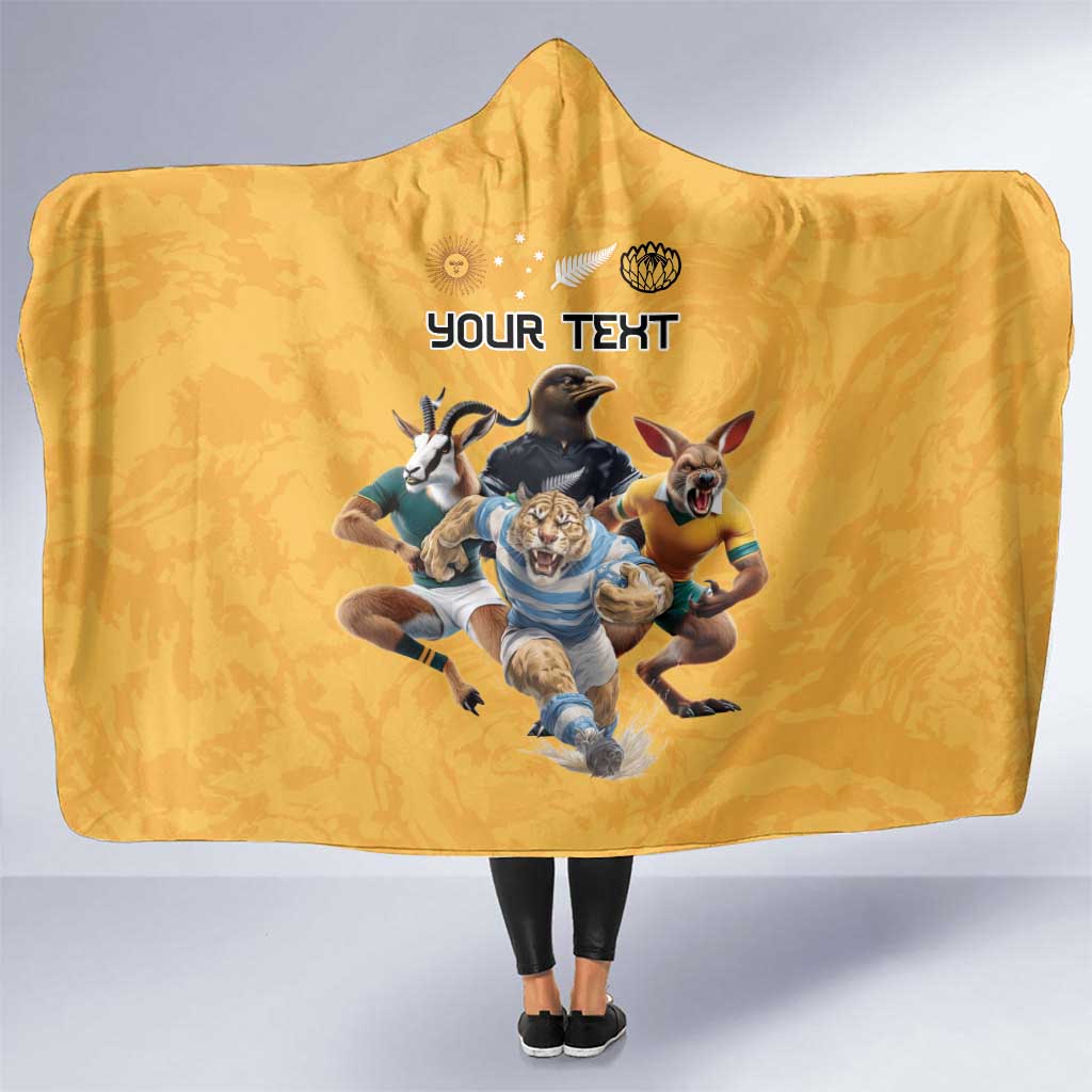 Custom Rugby Southern Hemisphere Hooded Blanket Argentina AUNZ South Africa Mascot Gold - Polynesian Pride