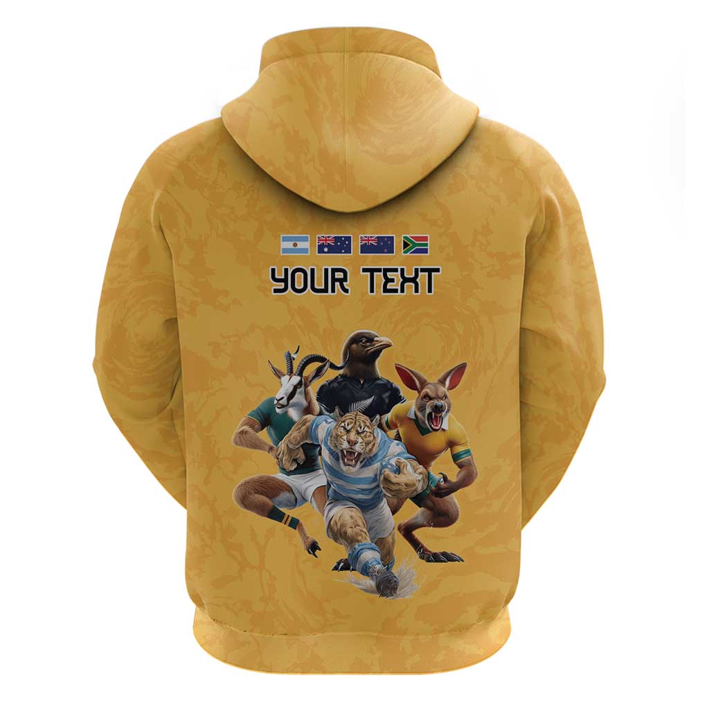 Custom Rugby Southern Hemisphere Hoodie Argentina AUNZ South Africa Mascot Gold - Polynesian Pride