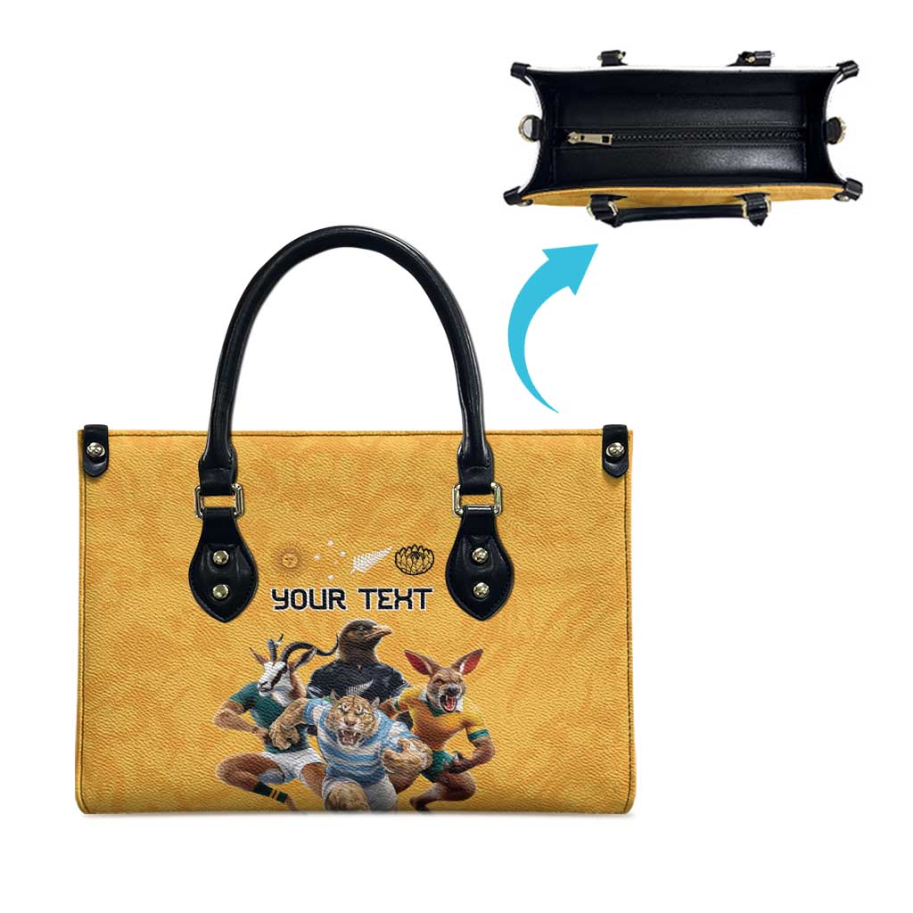Custom Rugby Southern Hemisphere Leather Bag Argentina AUNZ South Africa Mascot Gold - Polynesian Pride