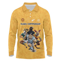 Custom Rugby Southern Hemisphere Long Sleeve Polo Shirt Argentina AUNZ South Africa Mascot Gold - Polynesian Pride