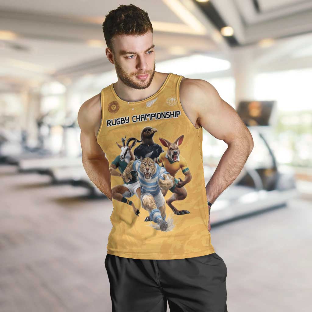 Custom Rugby Southern Hemisphere Men Tank Top Argentina AUNZ South Africa Mascot Gold LT9 Gold - Polynesian Pride