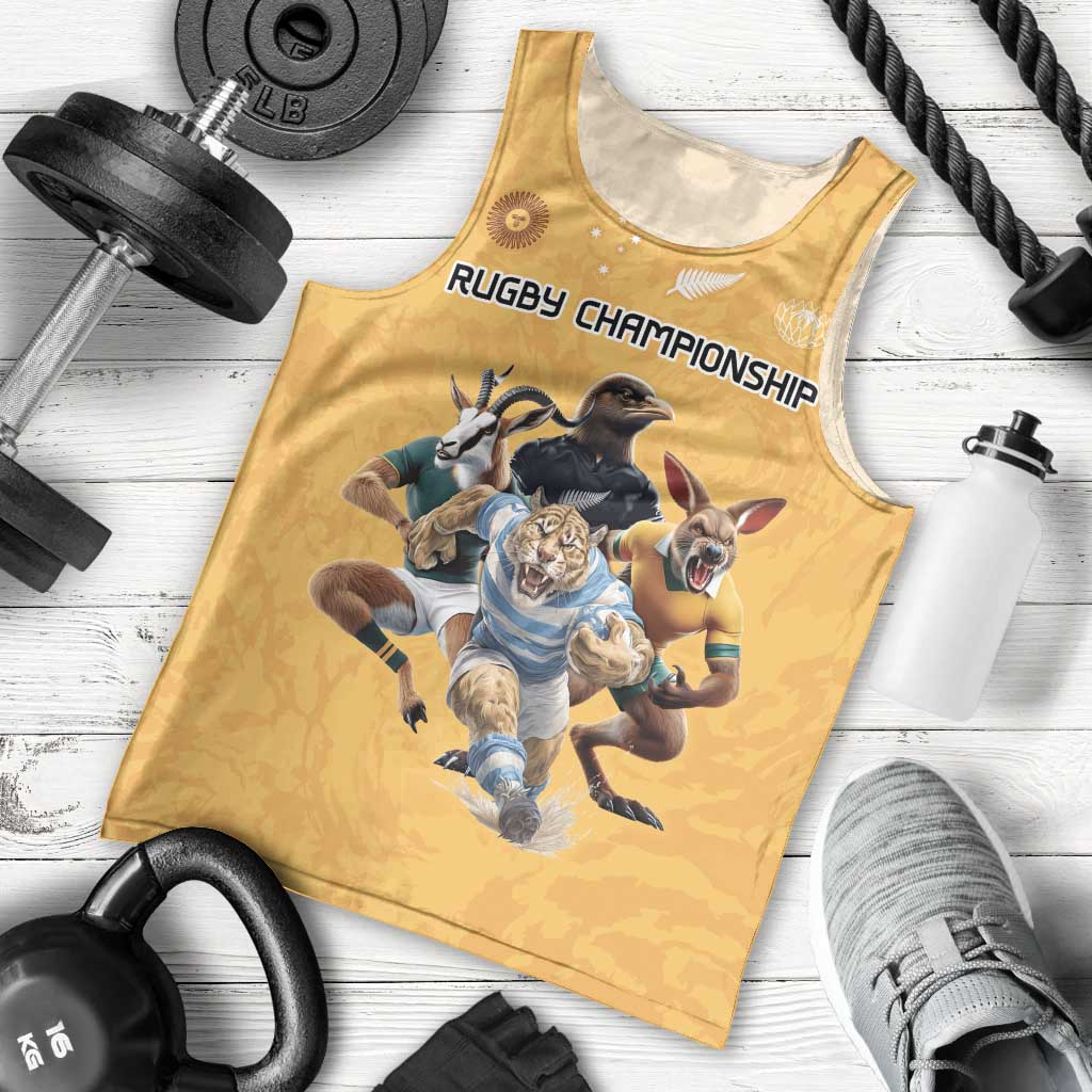 Custom Rugby Southern Hemisphere Men Tank Top Argentina AUNZ South Africa Mascot Gold LT9 - Polynesian Pride