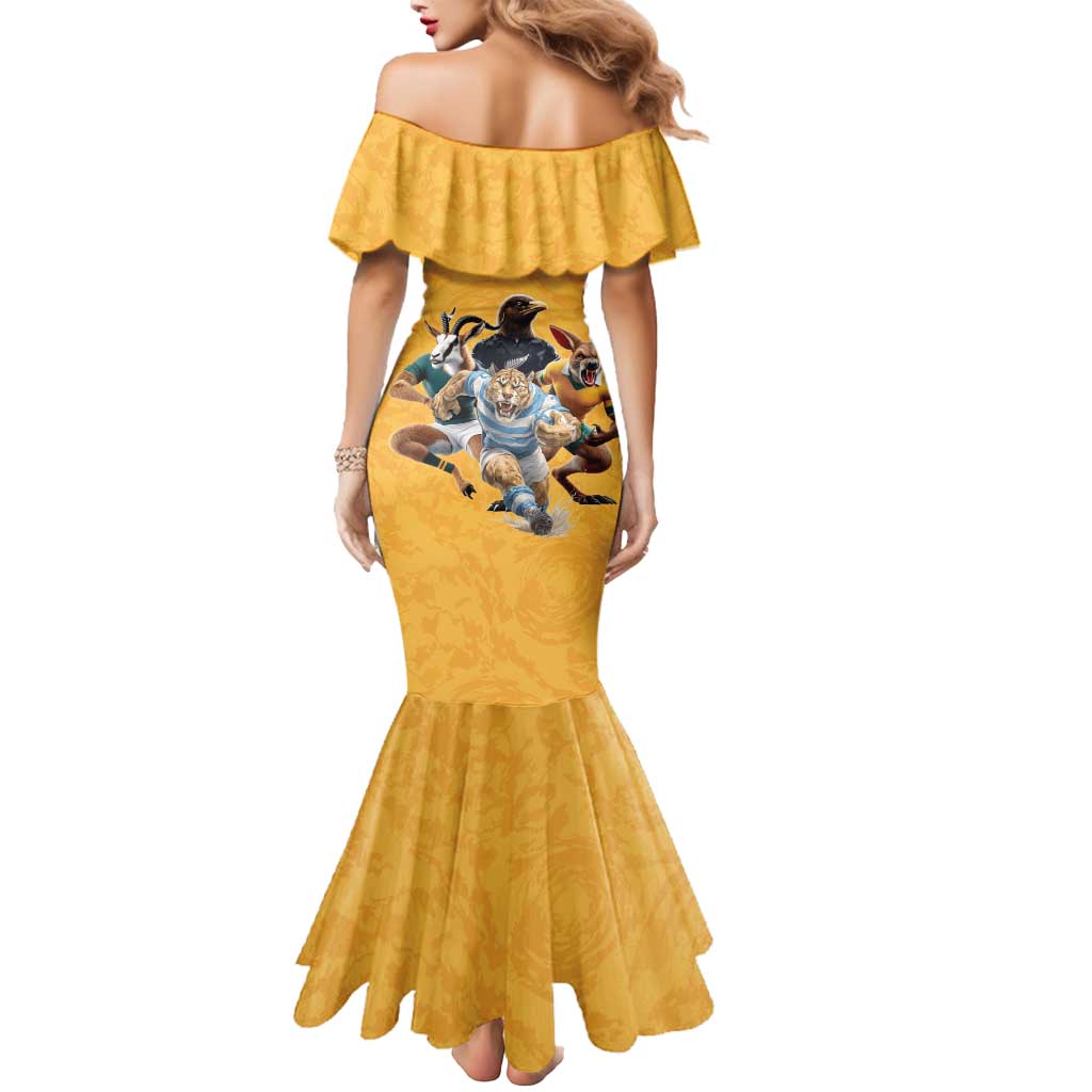 Custom Rugby Southern Hemisphere Mermaid Dress Argentina AUNZ South Africa Mascot Gold LT9 - Polynesian Pride