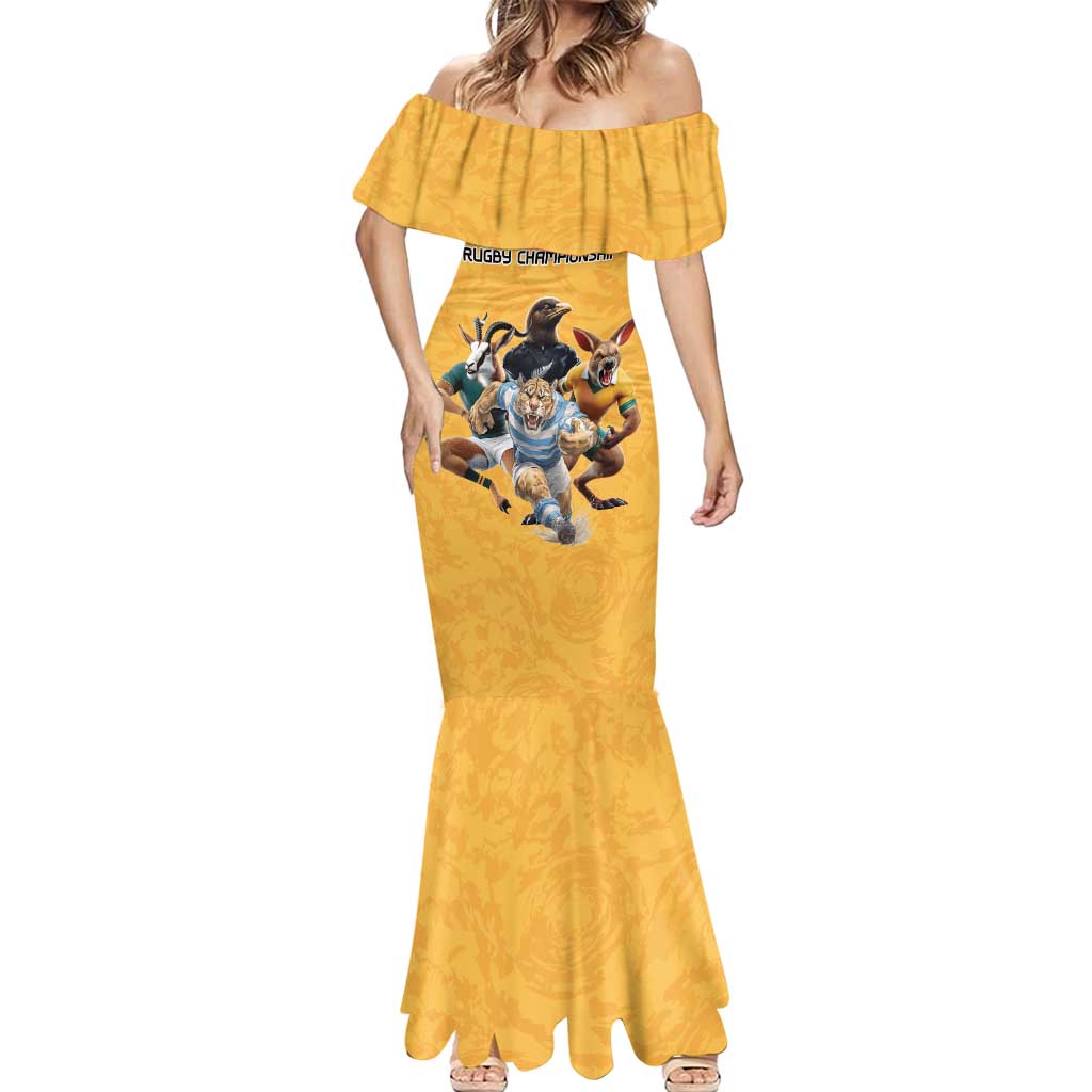 Custom Rugby Southern Hemisphere Mermaid Dress Argentina AUNZ South Africa Mascot Gold LT9 - Polynesian Pride