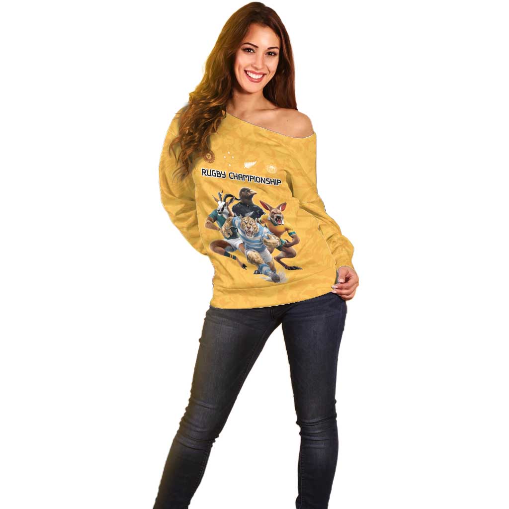 Custom Rugby Southern Hemisphere Off Shoulder Sweater Argentina AUNZ South Africa Mascot Gold - Polynesian Pride