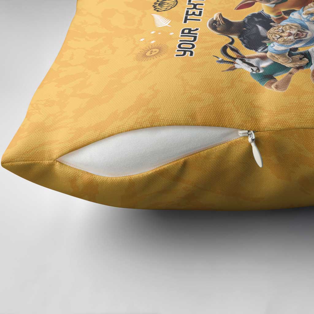 Custom Rugby Southern Hemisphere Pillow Cover Argentina AUNZ South Africa Mascot Gold - Polynesian Pride