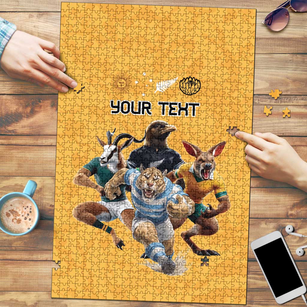 Custom Rugby Southern Hemisphere Puzzle Argentina AUNZ South Africa Mascot Gold - Polynesian Pride