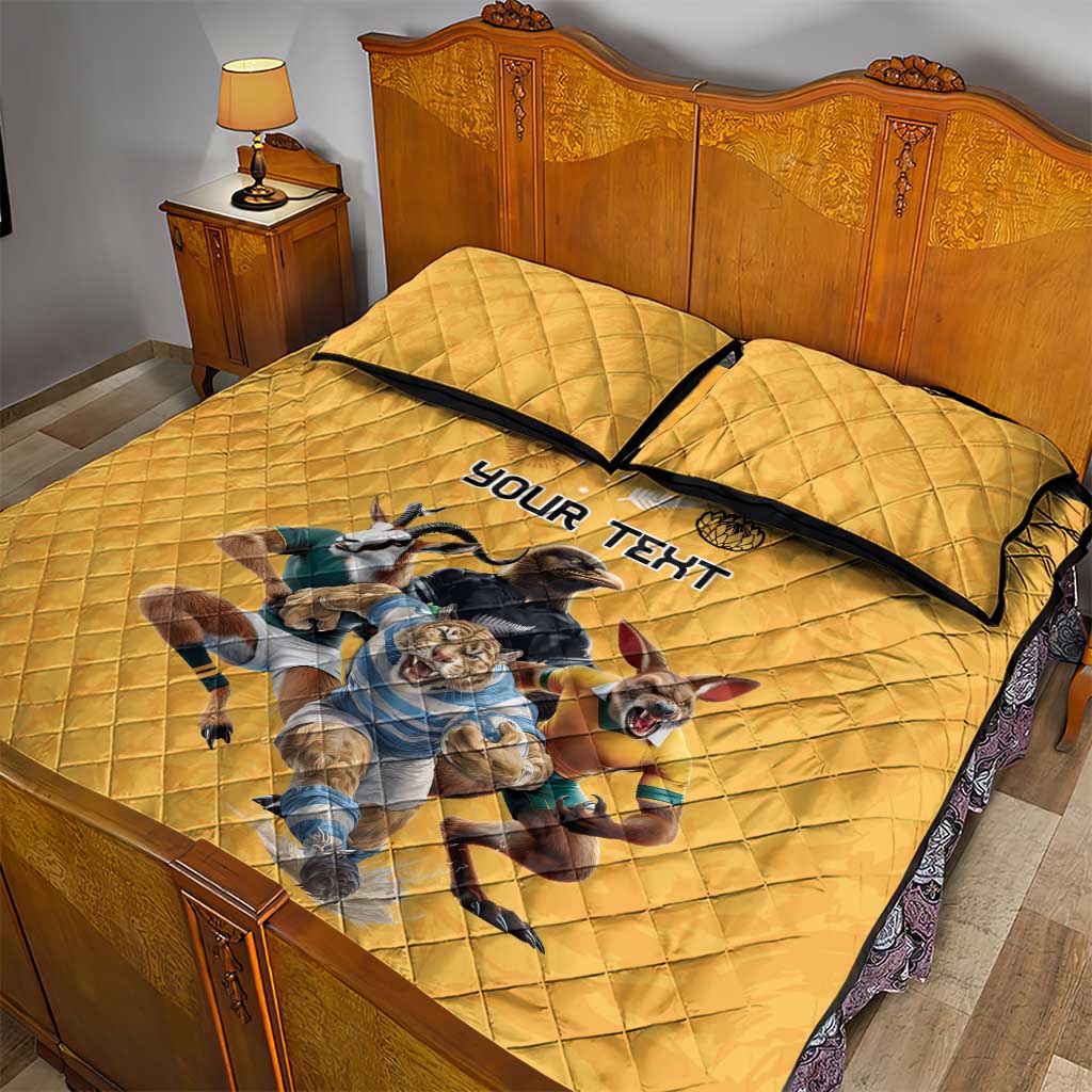 Custom Rugby Southern Hemisphere Quilt Bed Set Argentina AUNZ South Africa Mascot Gold - Polynesian Pride