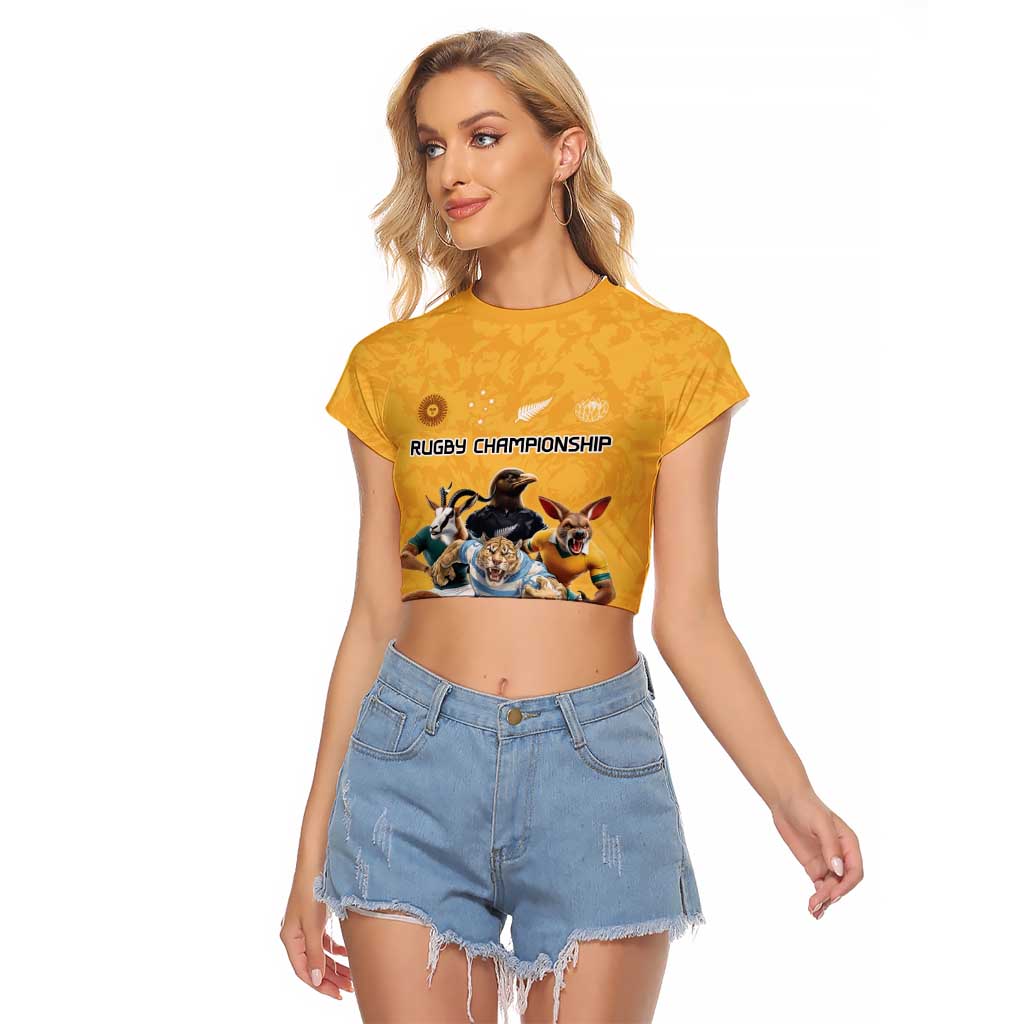 Custom Rugby Southern Hemisphere Raglan Cropped T Shirt Argentina AUNZ South Africa Mascot Gold - Polynesian Pride