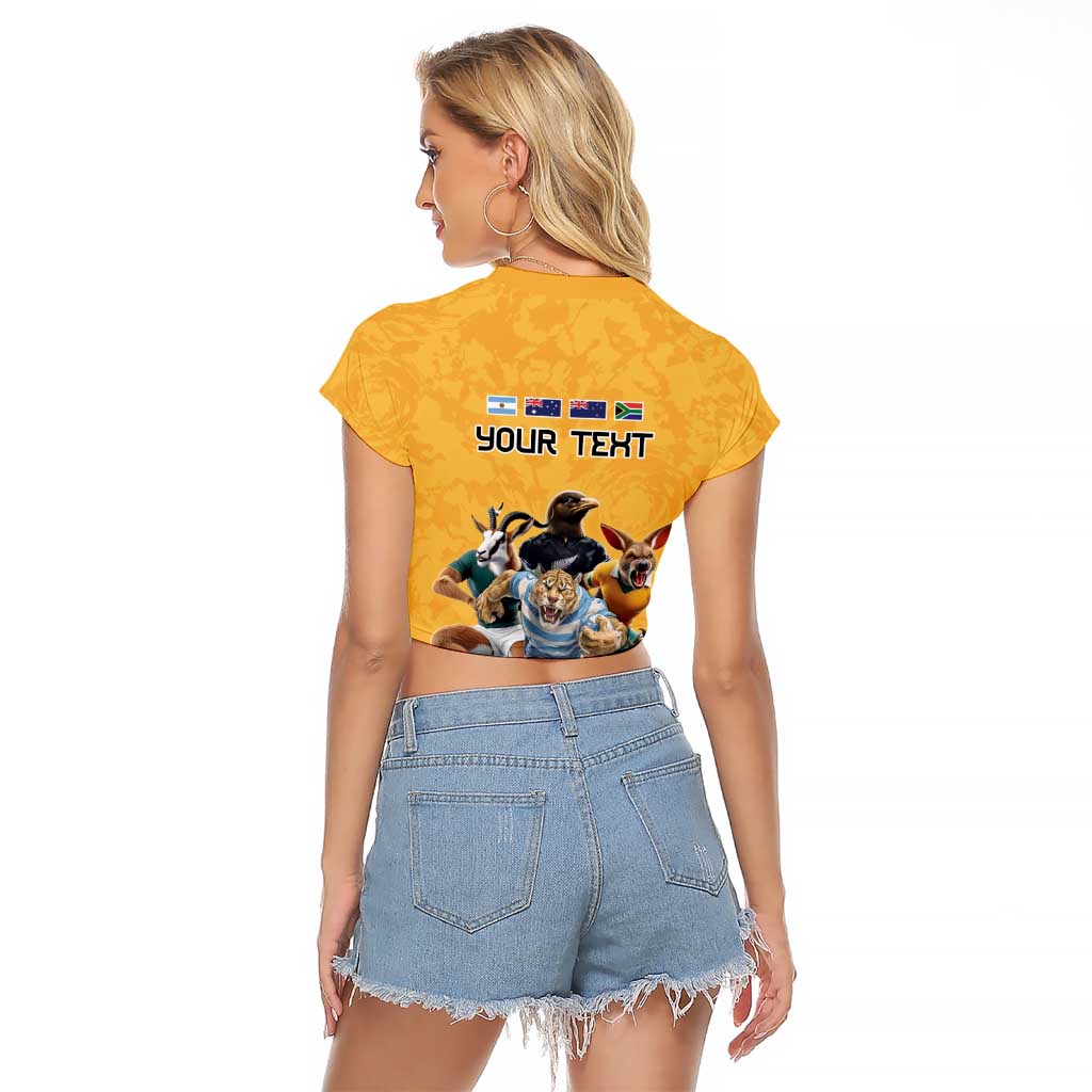 Custom Rugby Southern Hemisphere Raglan Cropped T Shirt Argentina AUNZ South Africa Mascot Gold - Polynesian Pride