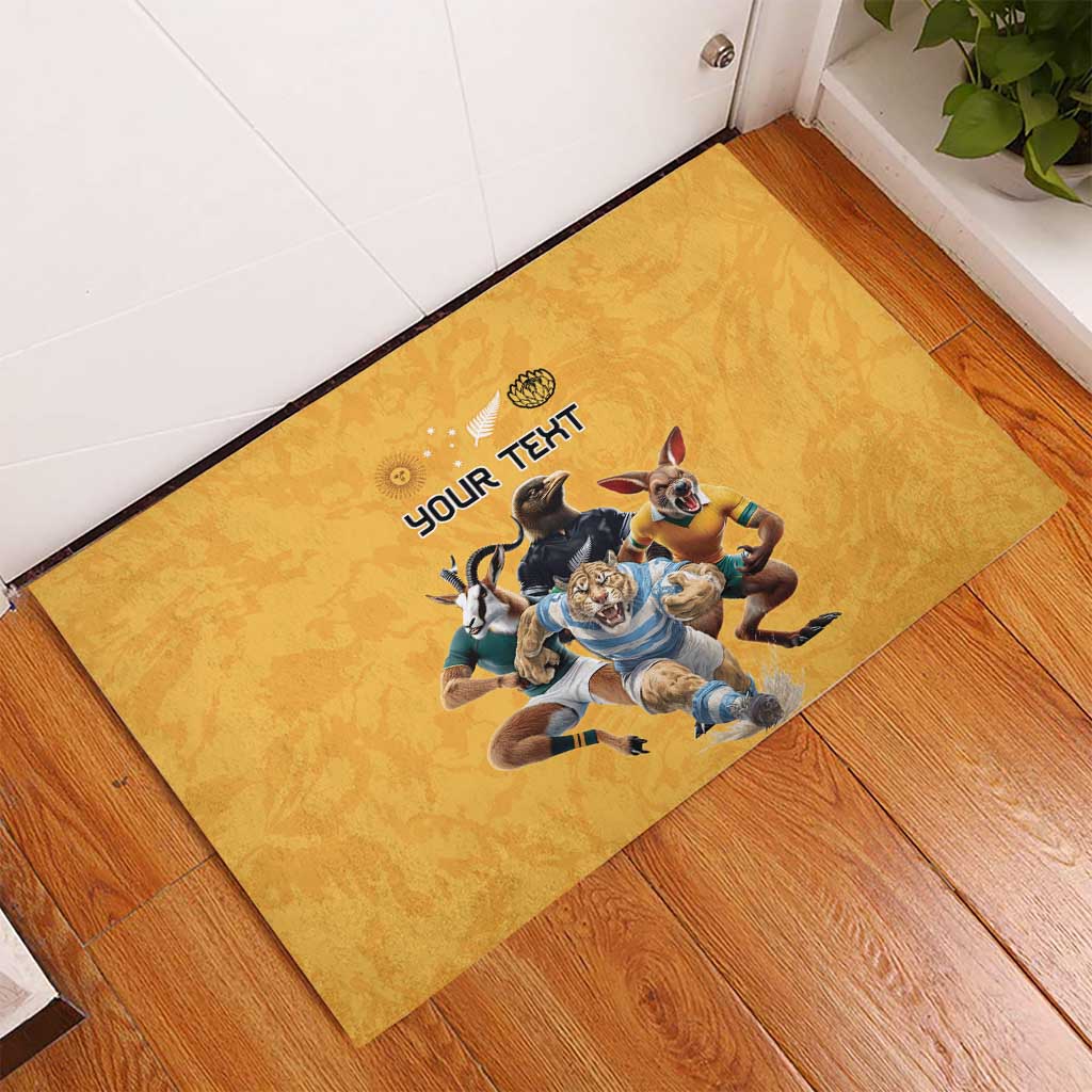 Custom Rugby Southern Hemisphere Rubber Doormat Argentina AUNZ South Africa Mascot Gold LT9 - Polynesian Pride