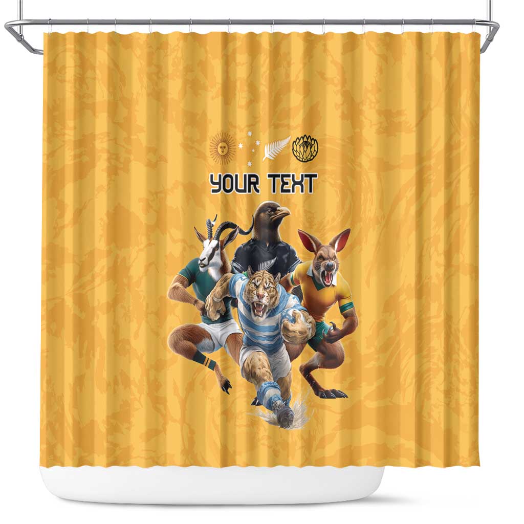 Custom Rugby Southern Hemisphere Shower Curtain Argentina AUNZ South Africa Mascot Gold - Polynesian Pride