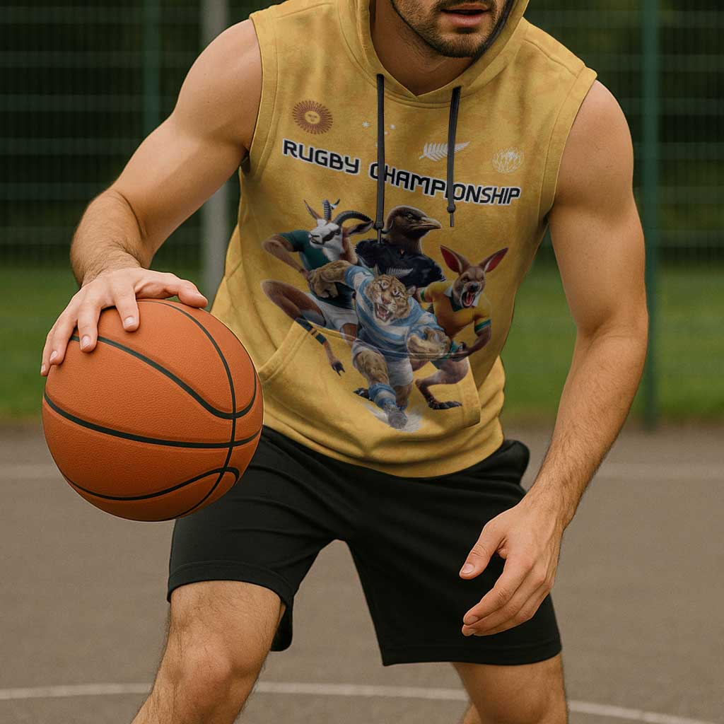 Custom Rugby Southern Hemisphere Sleeveless Hoodie Argentina AUNZ South Africa Mascot Gold - Polynesian Pride