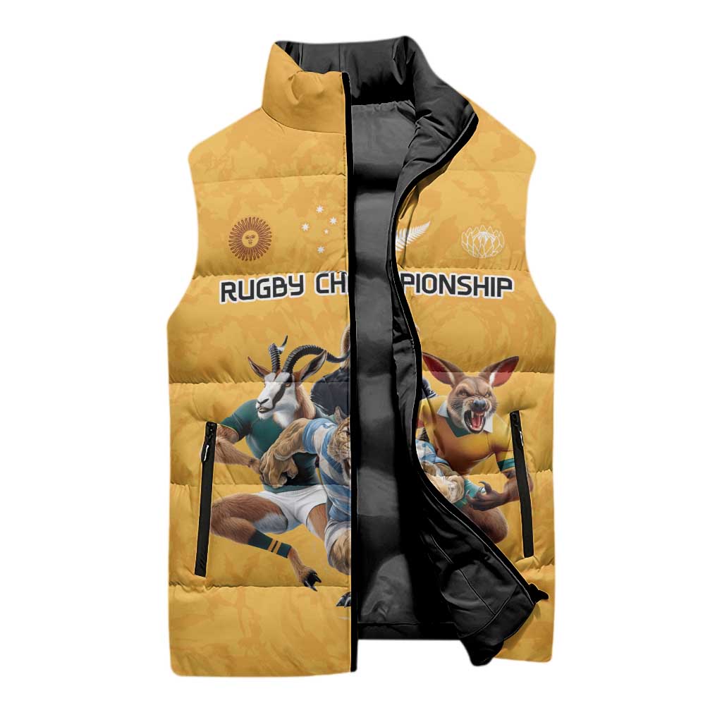 Custom Rugby Southern Hemisphere Sleeveless Puffer Jacket Argentina AUNZ South Africa Mascot Gold - Polynesian Pride