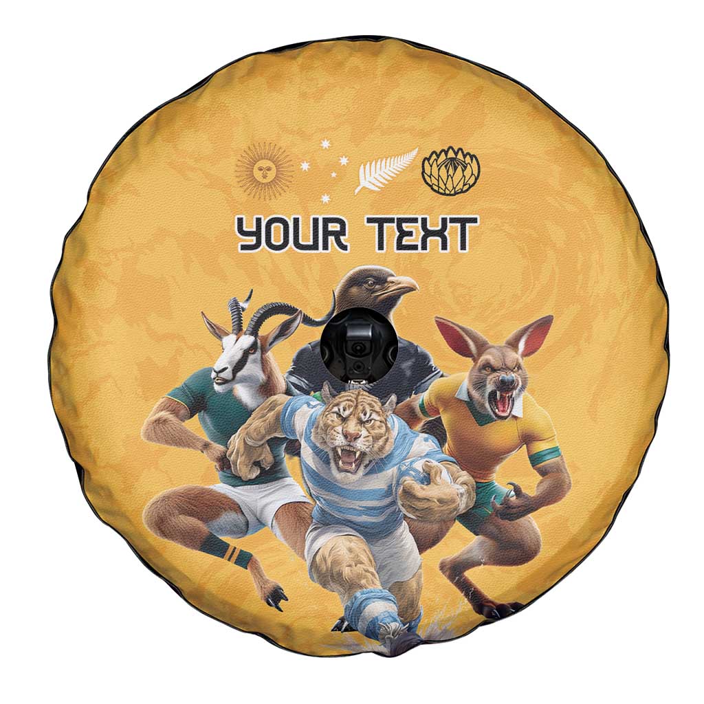 Custom Rugby Southern Hemisphere Spare Tire Cover Argentina AUNZ South Africa Mascot Gold - Polynesian Pride