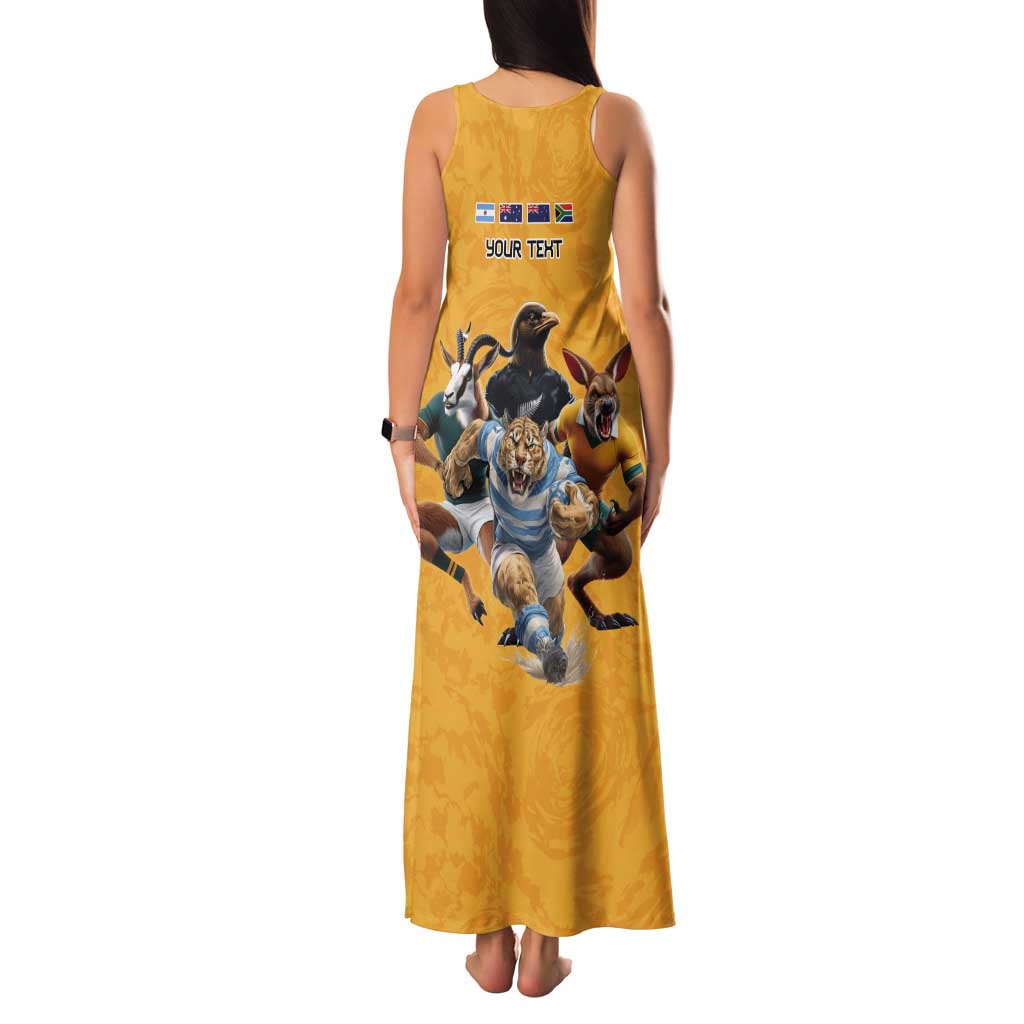 Custom Rugby Southern Hemisphere Tank Maxi Dress Argentina AUNZ South Africa Mascot Gold - Polynesian Pride