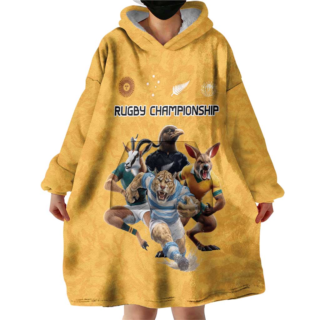 Custom Rugby Southern Hemisphere Wearable Blanket Hoodie Argentina AUNZ South Africa Mascot Gold - Polynesian Pride