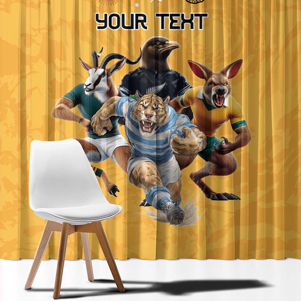 Custom Rugby Southern Hemisphere Window Curtain Argentina AUNZ South Africa Mascot Gold - Polynesian Pride