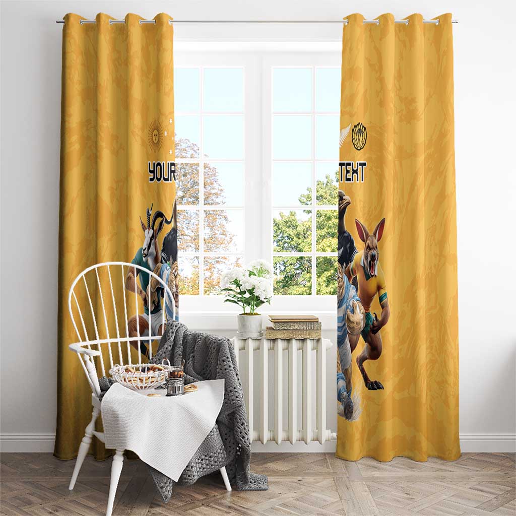Custom Rugby Southern Hemisphere Window Curtain Argentina AUNZ South Africa Mascot Gold - Polynesian Pride