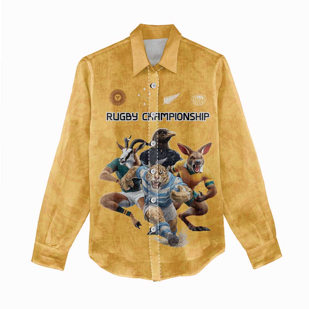 Custom Rugby Southern Hemisphere Women Casual Shirt Argentina AUNZ South Africa Mascot Gold LT9 - Polynesian Pride